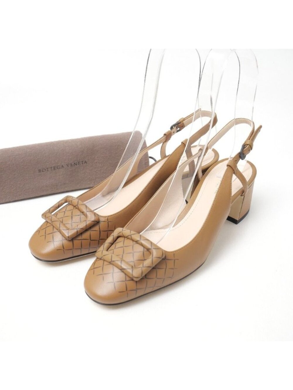 Bottega Veneta Pumps Slingback Chunky Heel Intrecciato Motif Buckle RB